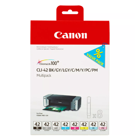 8-Pak BK/GY/LGY/C/LC/M/LM/Y patroner - Canon CLI-42 - 8x13 ml