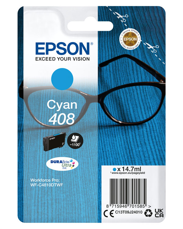 Cyan blækpatron - Epson 408 - 14,7 ml.