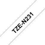 Sort tekst / hvid tape - 12mm x 8m - Original TZe-N231 Brother tape - ULAMINERET