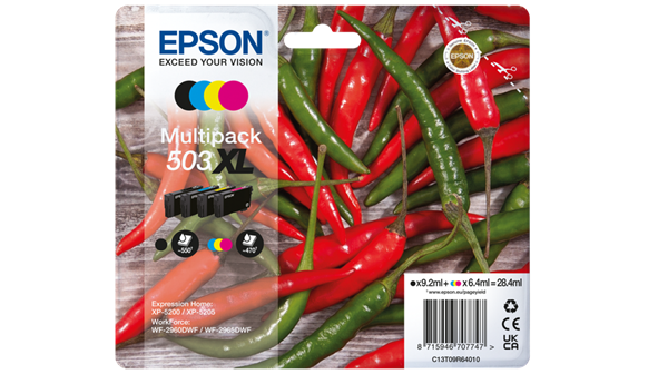 4-Pak BK/C/M/Y patroner - Epson 503XL - 1x9,2/3x6,4 ml.