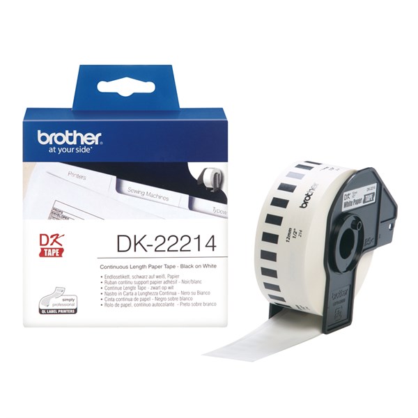 DK22214 Brother 12mm papirtape - hvid (30,48m)