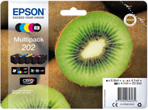 5-Pak B/PB/C/M/Y patroner - Epson 202 - 1x6,9+4x4,1 ml